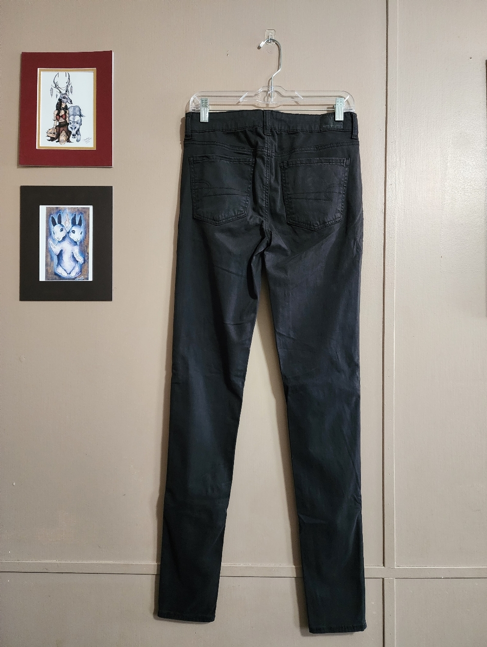 Super High Rise Skinny Jegging | Black Coated Jeans | American Eagle AEO | 6 X-L - Picture 8 of 9